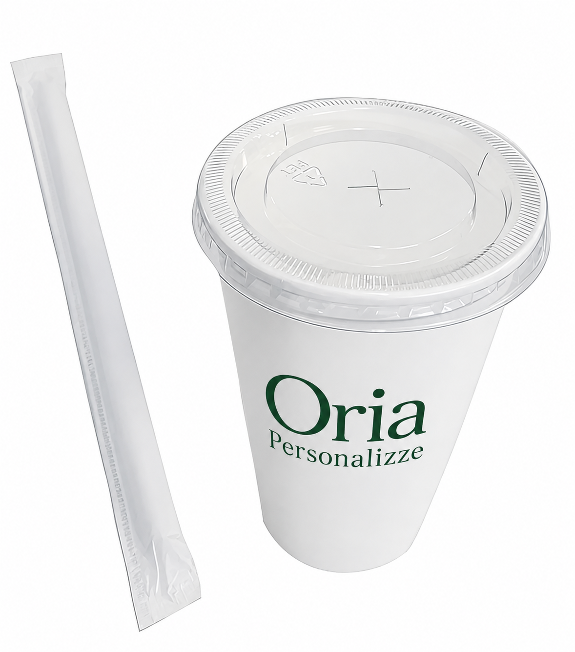 Copo biodegradável de 240ml com tampa e canudo